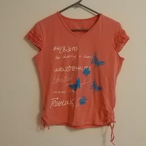 Girls Coral Pink Shirt (approx. Size L)